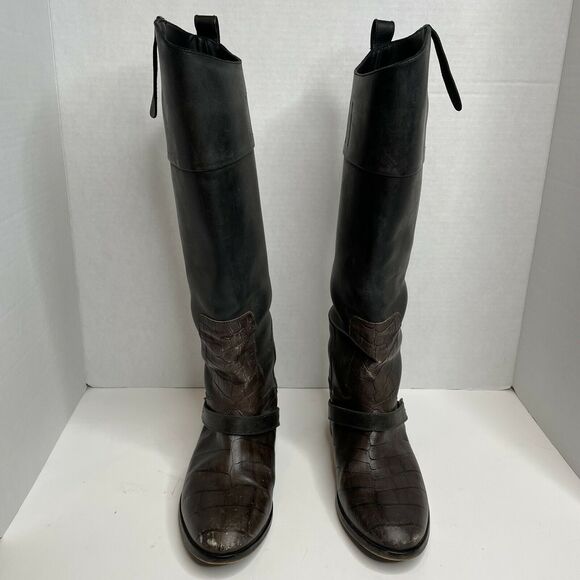 Golden Goose Black Brown Charlie Knee High Distressed Golden Boots Size 36 (5.5) - Picture 3 of 12